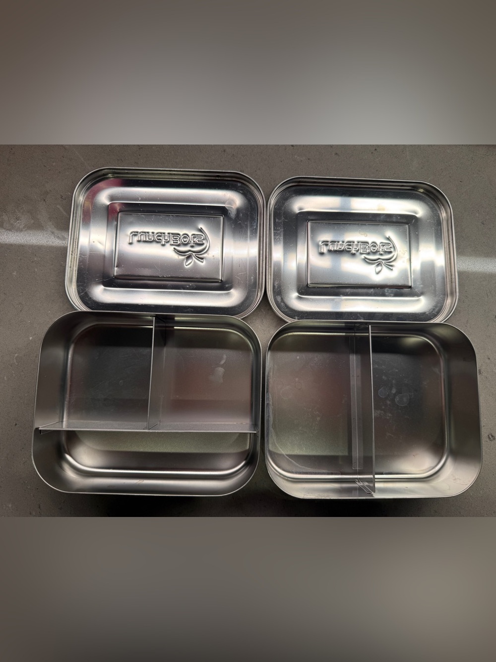 Two Lunchbots Stainless Steel Bento-Style Snack Containers